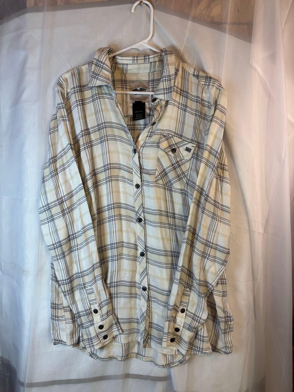 Harley Davidson White Gray Long Sleeve Flannel Size XL